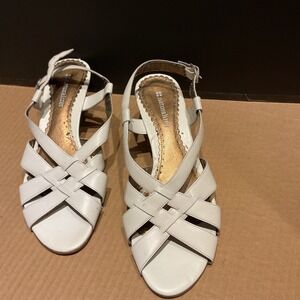 Naturalizer Perth Wedge Sandals Women 6.5M White Good Strappy Leather Wood Heel